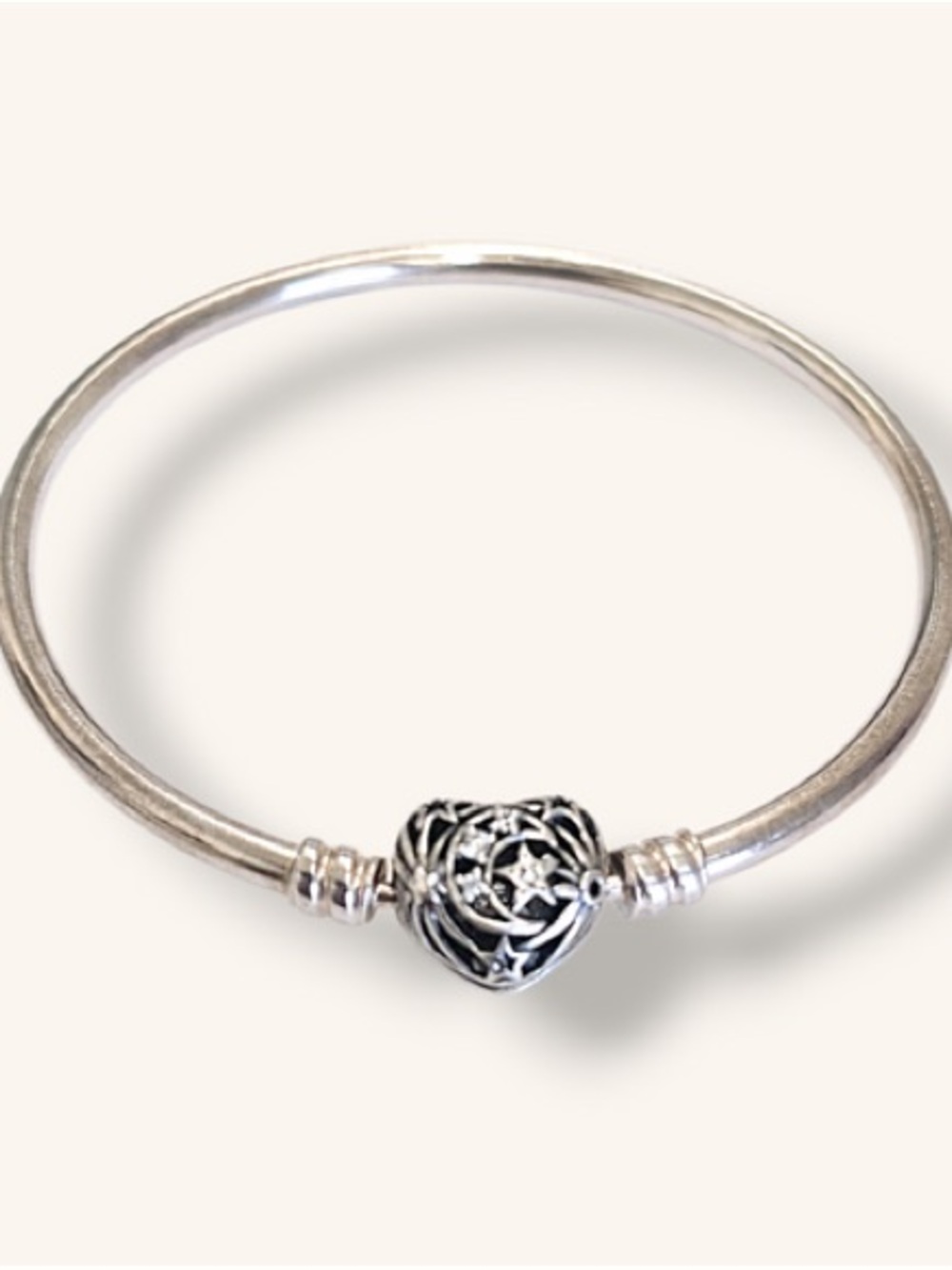 Pandora Silver Heart Filigree Charm Bangle - Silver